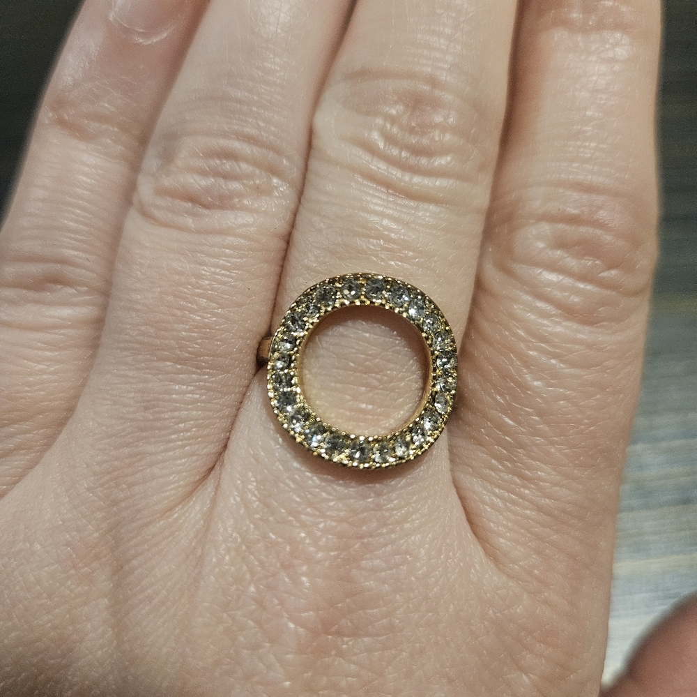 Gold and Crystal Circle Statement Ring size 7 - Picture 2 of 5